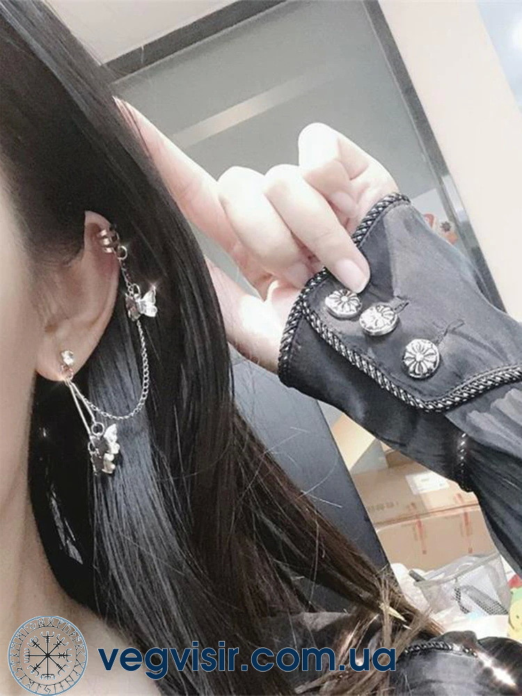 Елегантний кафф кліпс на вухо Метелик кристали сережка Earcuff Кліп каф сережки