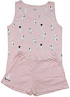 Піжама літня світло-рожева для дівчаток, майка і шорти, малюнок зайчиків, зріст 158 см Фламінго