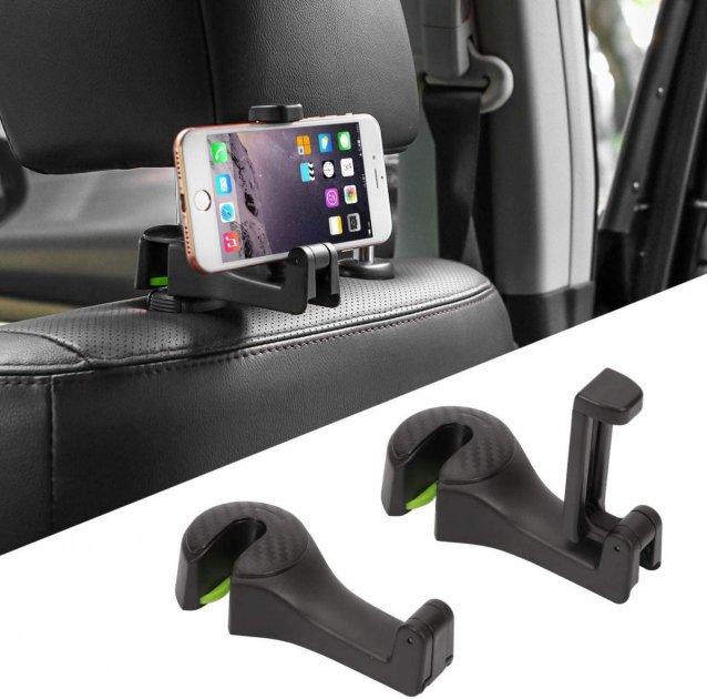 Автодержатель для телефону 2 в 1 на підголівник з гачком Carhook