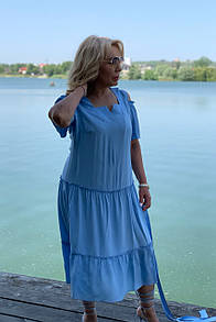 Жіноче літнє блакитне плаття міді із штапеля Люсьєна великий розмір 50 52 54 56