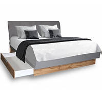 Ліжко двоспальне Linz/Цнц 180x200 з м'яким наголов'ям і ящиками Сірий Шифер-Дуб ОТан ТМ Міро Марк