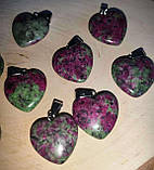 Кулон, підвіс сердечко з цоїзиту на шнурку, фото 7