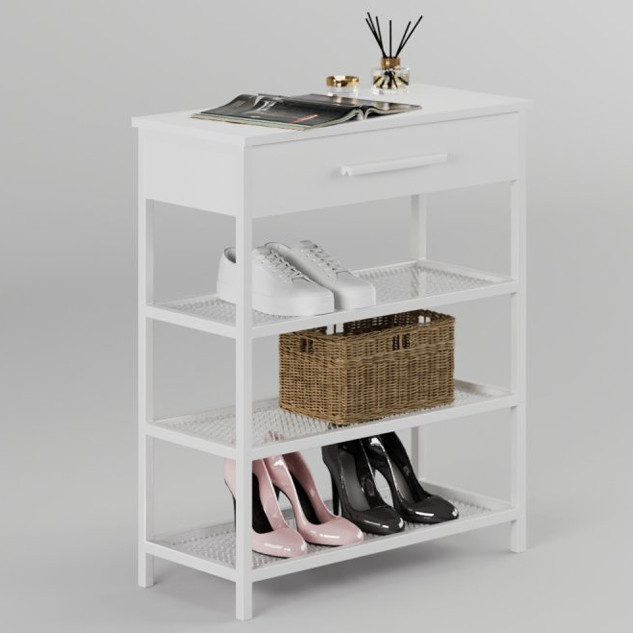 Банкетка з шухлядою та полицями для взуття "Рум 680" Біла