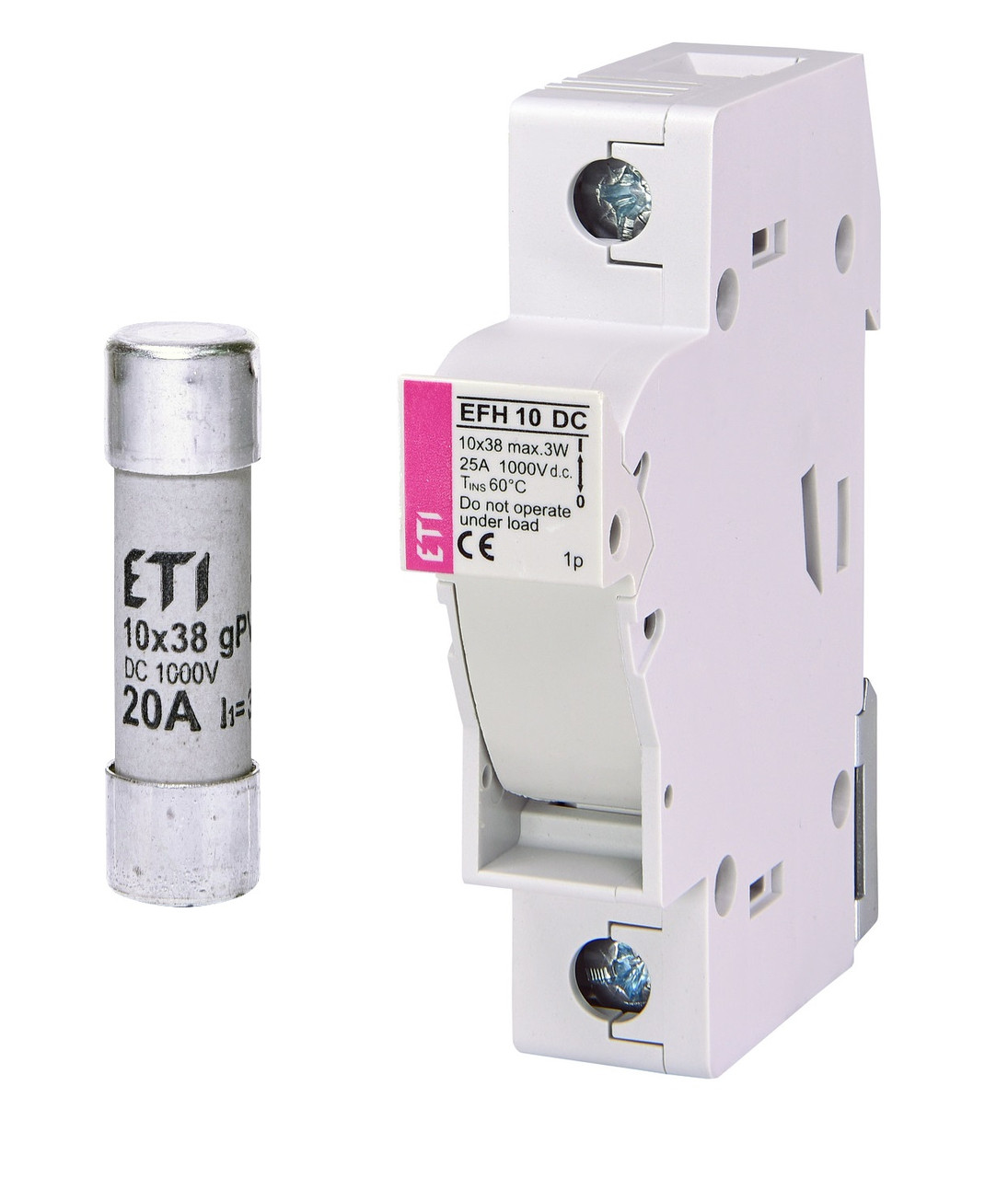 Запобіжник ETI CH 10x38 gPV 1000V (30kA) з тримачем / роз'єднувачем EFH 10 1P 1000V DC
