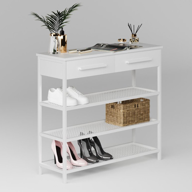 Банкетка з шухлядами та полицями для взуття "Рум 880" Біла