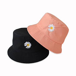 Панама двостороння з ромашкою персиково чорний