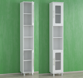 Шафа пенал з полицями в спальню на 6 відділень Пенал для ванної кімнати з 2 дверцятами з матовим склом, фото 1