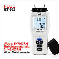 Вологомір деревини і будматеріалів Flus ET-928 (5-70%; 0,1-2,4%) зі змінними голками і термометром.