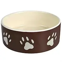 Миска для собак Trixie керамическая 0,3л/12см коричневая с лапками