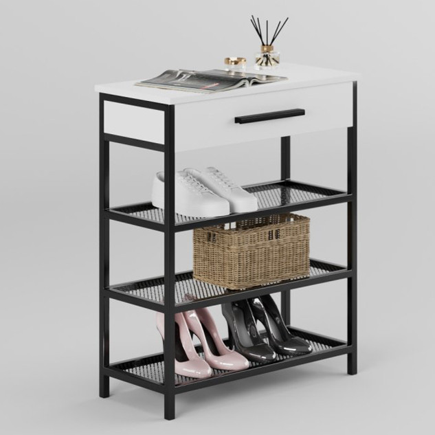 Банкетка з шухлядою та полицями для взуття "Рум 680" Чорна, фото 1