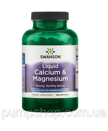 Рідкий кальцій + Магній Swanson Liquid Calcium & Magnesium 100 капс., фото 2