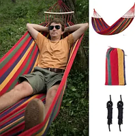 💛Тканинний мексиканський підвісний гамак з дерев'яною планкою для туризму та дачі 200х80см Червоний