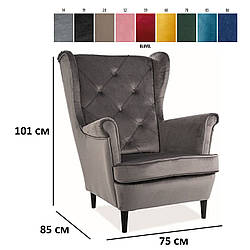 Оксамитове крісло для вітальні Lady Velvet сірий матовий велюр з високою спинкою