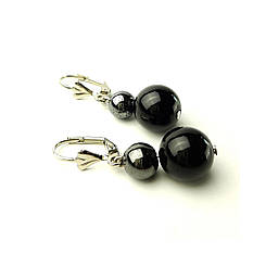 Агат і гематит. Сережки з натурального каменю АННА.