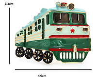 Значок брошь брошка металлическая поезд паровоз зеленый железная дорога
