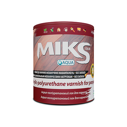 Лак для паркету акрил-поліуретановий MIKS Color шовковисто-матовий 0.75 л, фото 1