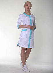 Жіночий медичний халат на гудзиках з бірюзовими вставками (з 42 по 64 р)