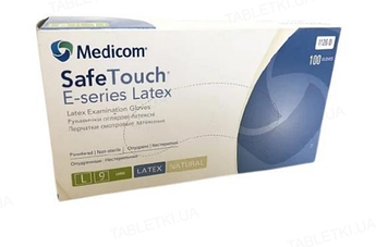 Рукавички латексні опудренниє safe touch E-SERIES medicom,розмір M,100 ШТ./УП. L