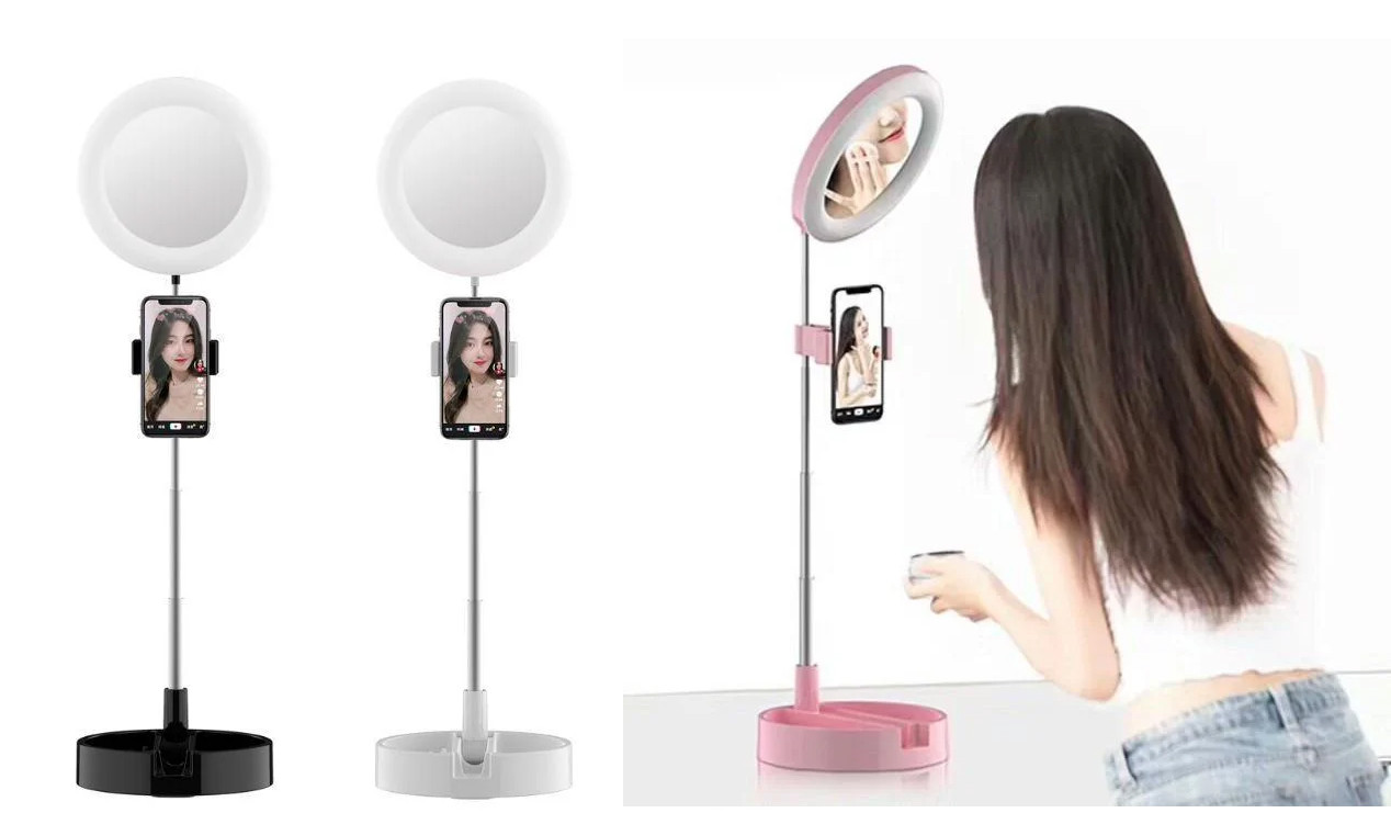 Дзеркало косметиче для макіяжу, кільцева LED лампа 16 см Live Makeup G3 з тримачем для телефону, фото 1