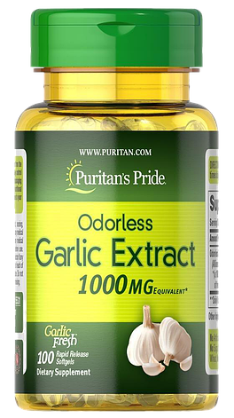 Часникова олія Puritan's Pride Odorless Garlic 1000мг 100 капс США, фото 2