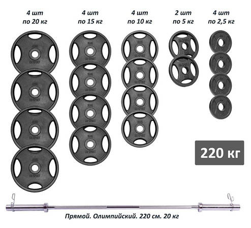 Штанга олімпійська чавунна на 220 кг Гантелі, гирі, штанги та диски набірні, фото 1