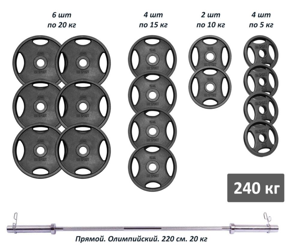 Штанга олімпійська чавунна на 240 кг Гантелі, гирі, штанги та диски набірні