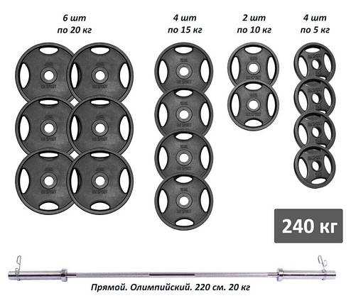 Штанга олімпійська чавунна на 240 кг Гантелі, гирі, штанги та диски набірні, фото 1