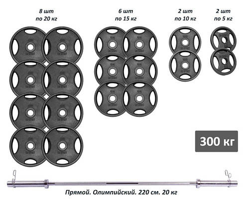 Штанга олімпійська чавунна на 300 кг Гантелі, гирі, штанги та диски набірні, фото 1
