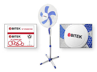 Вентилятор підлоговий BITEK 16" (40см) 100Вт 5 пласт. лоп. білий/синій BT-1630WB 4шт 8089