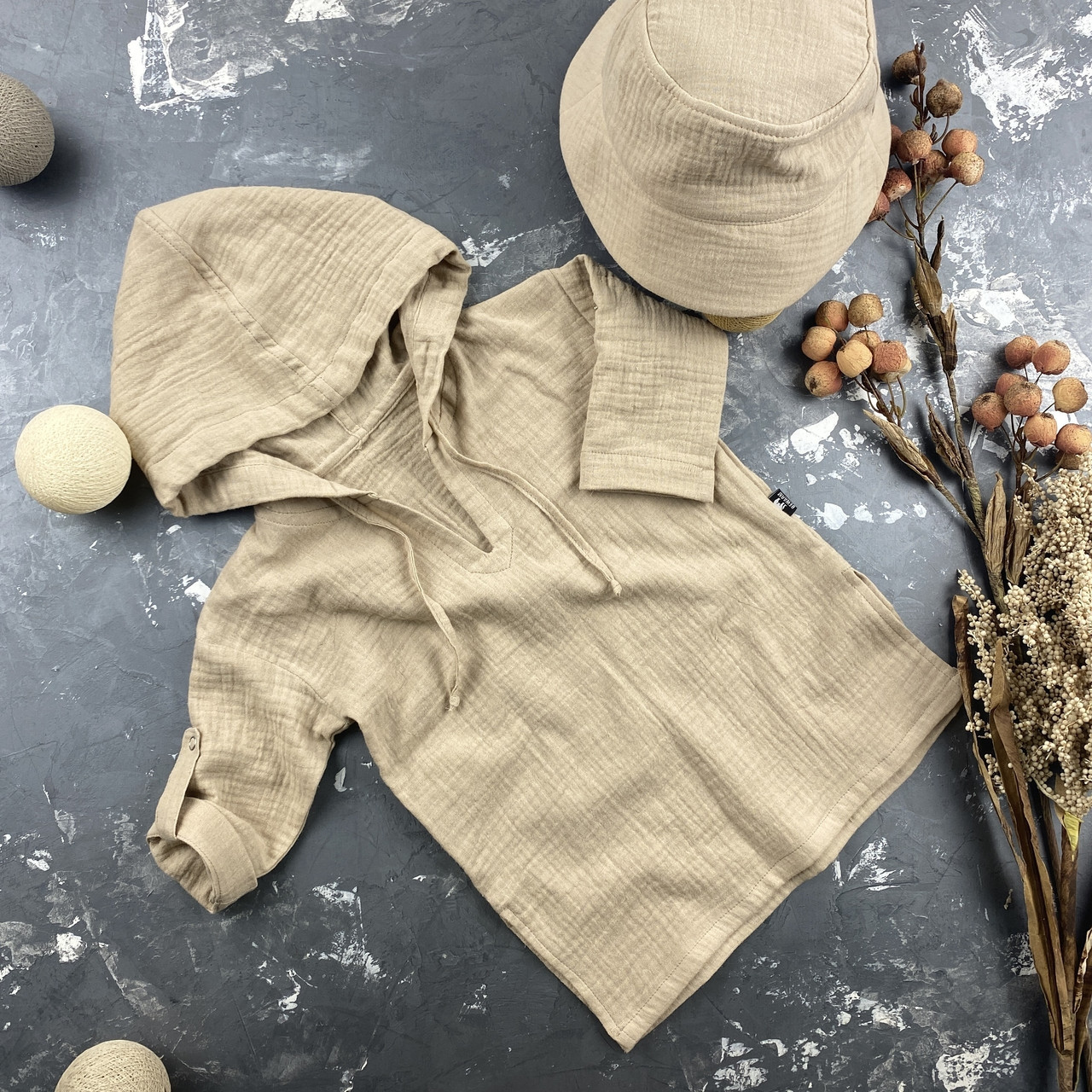 Комплект туніка + панамка муслін muslin cotton BEWARM Беж