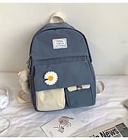 Рюкзак школьный для девочки стильный молодежный водонепроницаемый Rentegner голубого цвета с ромашкой