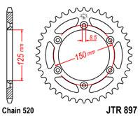 Зірка задня Kovi 250/300 PRO KT (NC250),Terrax,GNX,GEON TWINCAM 250,D125/150-6болтів, JTR897.52SC