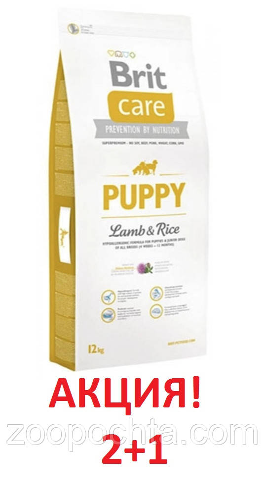 АКЦІЯ!Brit Care Puppy All Breed сухий корм для цуценят, з ягням 12КГ покупай два мішки, третій у подарунок!