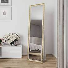 Підлогове дзеркало в повний зріст у білій вузькій рамі з патиною золота 170х50 Black Mirror
