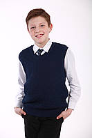 Жилет трикотажний в школу Рогожка, бавовняний, синій; розмір 110-116