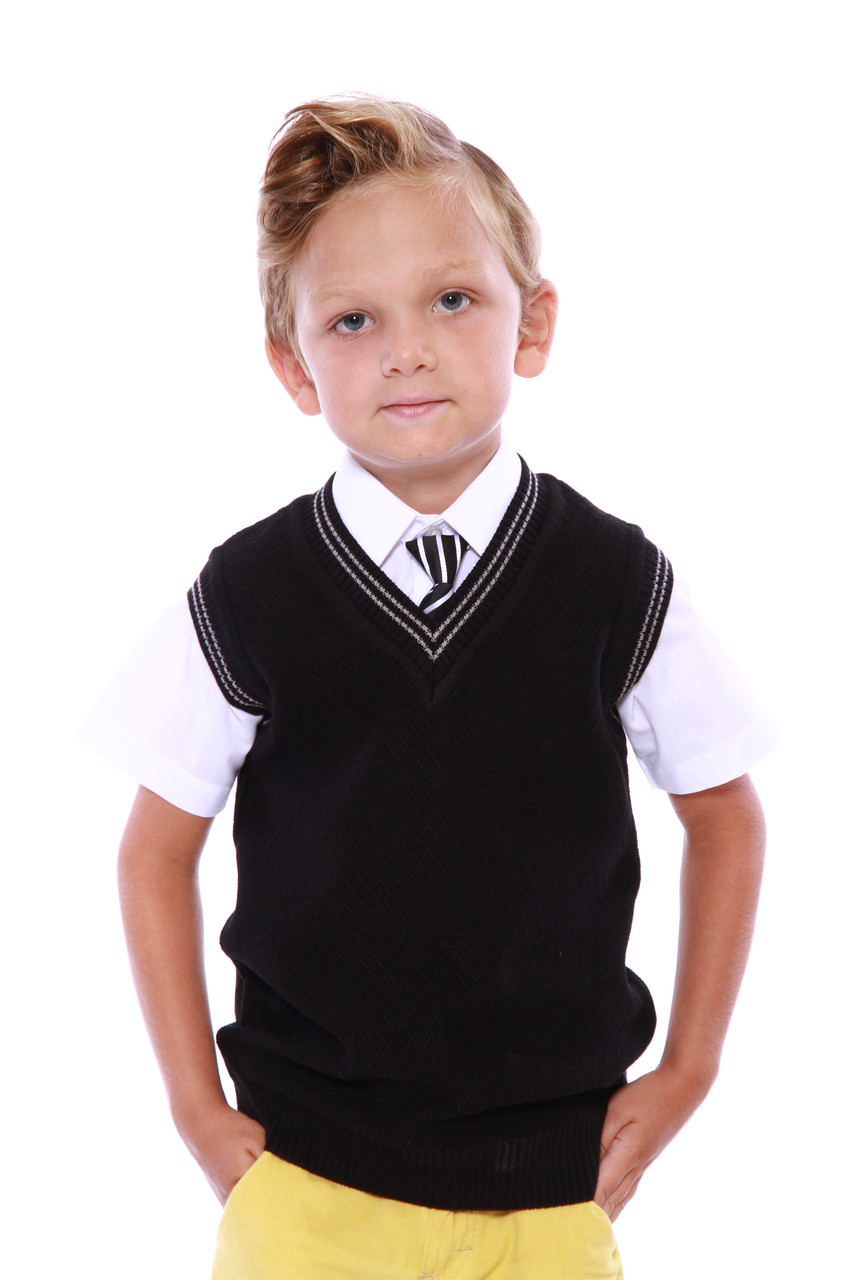 Класичний жилет для хлопчика шкільний "Так" бавовна трикотаж, чорний, розміри 110-164