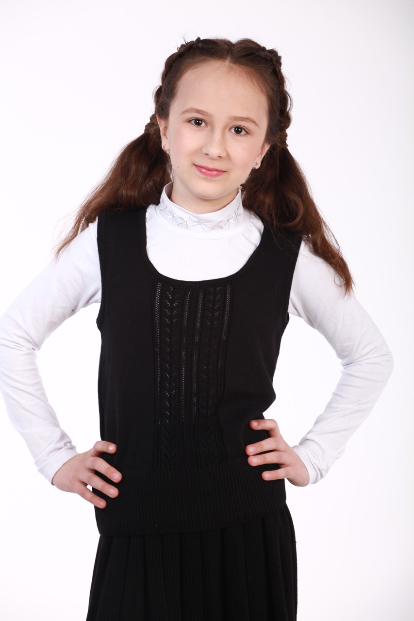 Жилетка трикотажна шкільна для дівчинки чорний колір розмір 122-128, фото 1