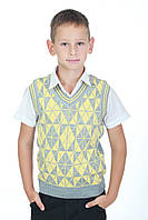 Жилет трикотажний в'язаний для хлопчика Ромб сірий з жовтим розміри від 122 до 152