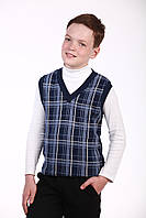 Жилет трикотажний в'язаний для хлопчика Смужка синій 110-116