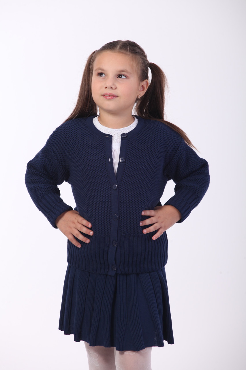 Жакет / кардиган на ґудзиках шкільний для дівчинки, синій; розміри 122-158