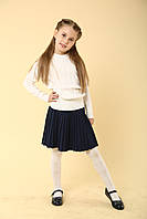 Спідниця шкільна в'язана трикотажна в складку плісе синя розмір 146-152