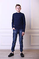 Джемпер светр в'язаний Ромб темно-синій 122-128