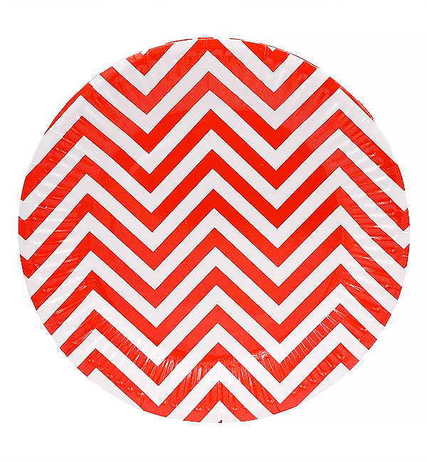 Одноразові тарілки "Зігзаг" (10 шт.), Ø - 18 см, колір - червоний з білим