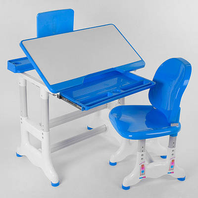 Парта зі стільчиком для хлопчиків Кут нахилу і висота столу регулюються Стілець 32-37 см Синя J 62505 (1)