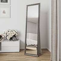 Зеркало в полный рост в узкой раме напольное 170х50 Black Mirror Никель с патиной серебра