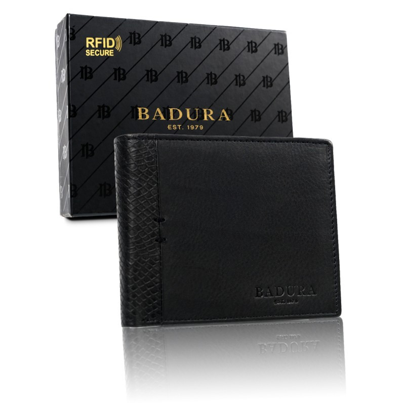 Чоловічий шкіряний гаманець Badura з RFID 10 х 12 х 2 (B-N27661-CAW) - чорний