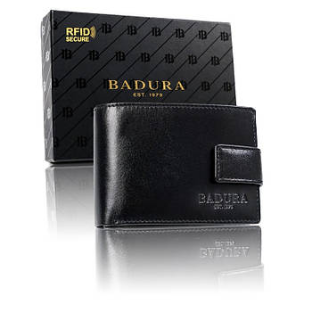 Чоловічий шкіряний гаманець Badura з RFID 8 х 11 х 2 (PO_M076CZ_CE) - чорний