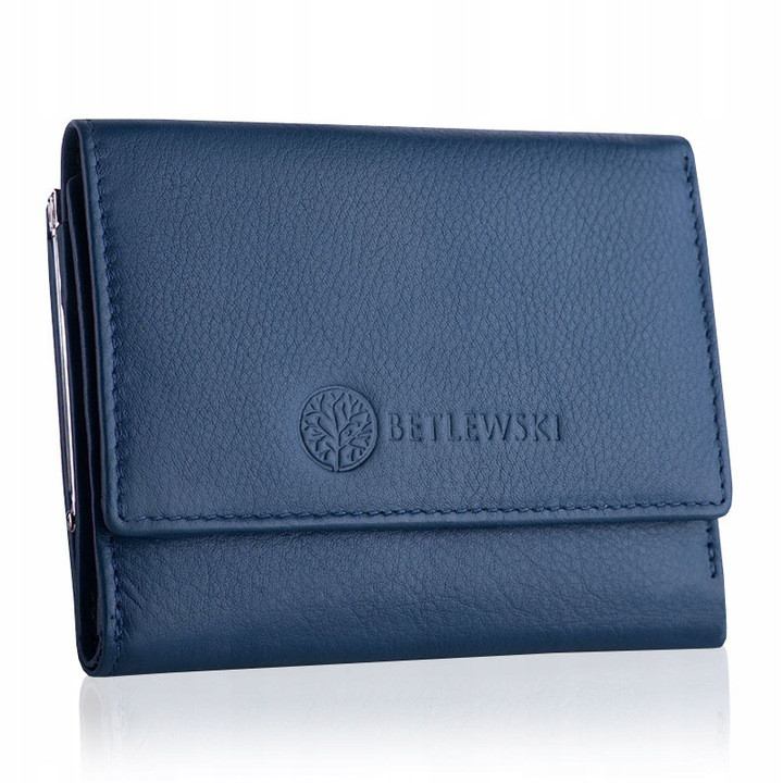 Жіночий шкіряний гаманець Betlewski з RFID 12 х 9,5 х 2,5 (BPD-SS-14)- синій