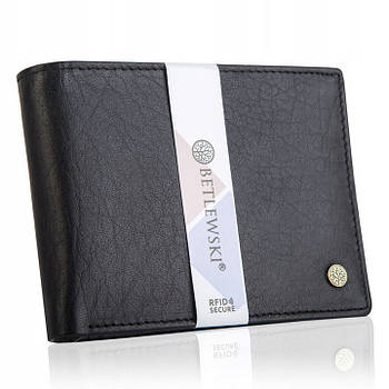 Чоловічий шкіряний гаманець Betlewski з RFID 9,5 х 12,5 х 2,5 (BPM-BH-60A) - чорний