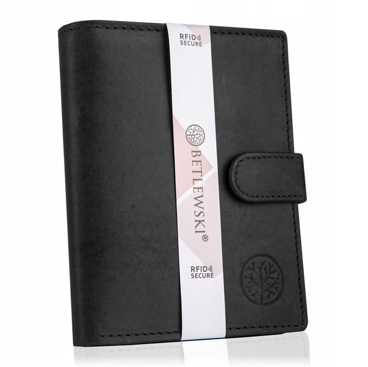 Чоловічий шкіряний гаманець Betlewski з RFID 12,8 х 10 х 2,5 (BPM-HT-993) - чорний